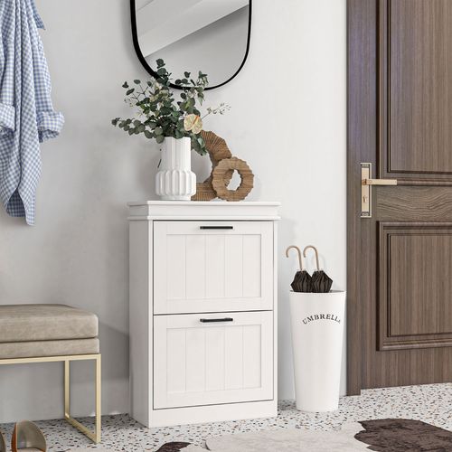 HOMCOM Slim Shoe Storage Cabinet with 2 Flip Drawers for Entryway