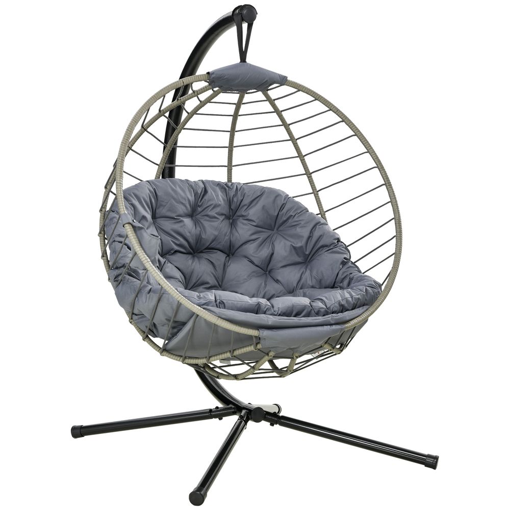 Outsunny Hanging Swing Chair w/ Stand & Cup Holder, Grey
