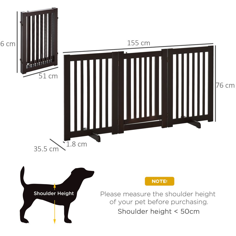 PawHut Freestanding Dog Gate Wood Doorway Safety Pet Barrier Fence Foldable w/Latch Support Feet Deep Brown, 155 x 76 cm