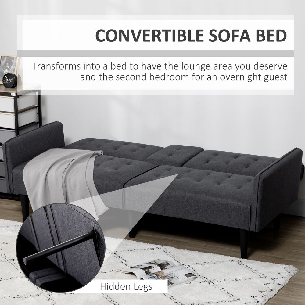 Convertible 3-Seater Sofa Bed with Cupholders - Grey