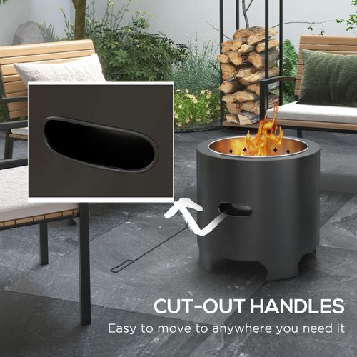Outsunny Fire Pit, Round Metal Bonfire Stove with Poker, Black