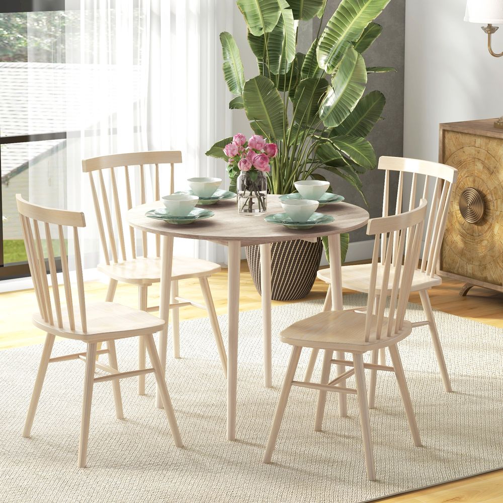 HOMCOM Foldable Dining Table, Round Drop Leaf Table with Wood Legs