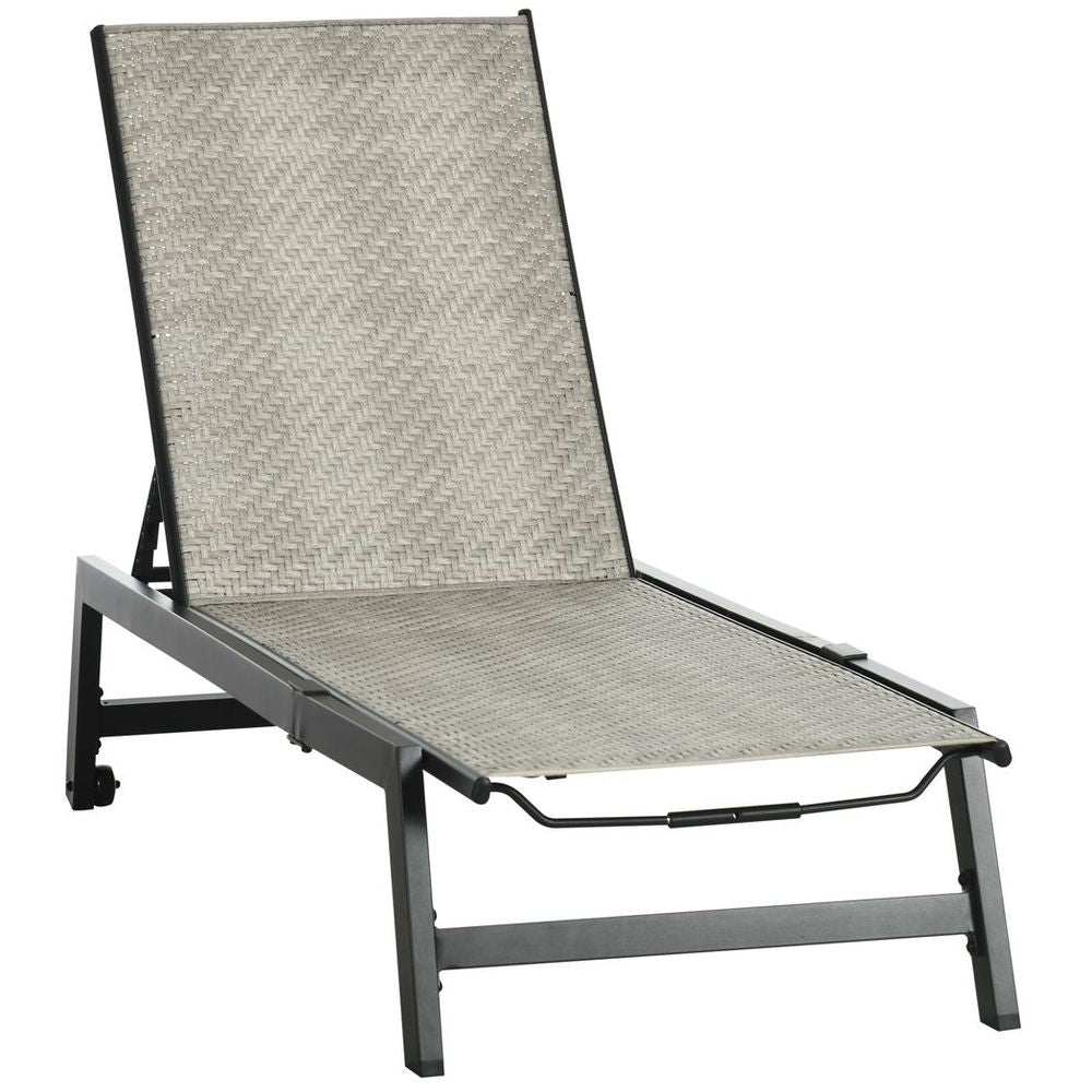 Premium Outdoor Rattan Sun Loungers - 5-Position Backrest & Wheels - High Quality - Black