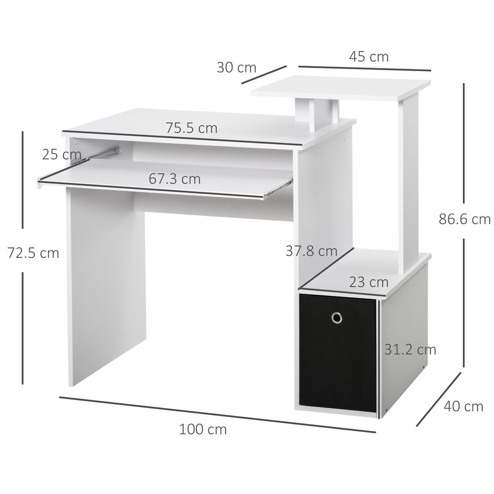 Premium White Computer Desk w/ Drawer, Shelf & Sliding Keyboard Tray - High-Quality & Unique Design!