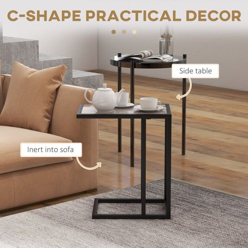 HOMCOM C Shape Side Table w/ Marble-Effect Top