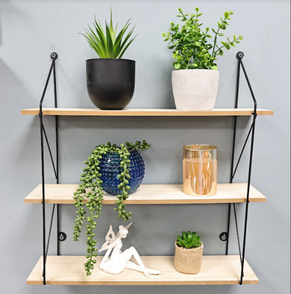 SHLEDECOR 3 Tier Floating Shelf Wall Shelves for Bedroom Wall Mounted Bookcase Hanging Shelves Bookshelf Book Shelves for Living Room Display Wooden Shelving Unit BLACK Metal Wire