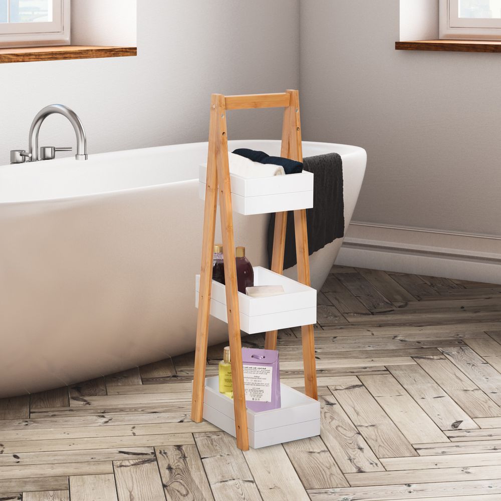 Bathroom A-Shape Rack, 3-Tier-Bamboo: Durable, stylish storage for any décor. Perfect for Bathroom, Livingroom or Kitchen.