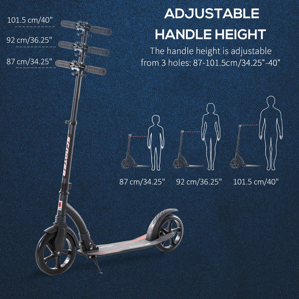 HOMCOM Folding Kick Scooter 2 Big Wheels Teens Adult 14+ Adjustable Ride On Black