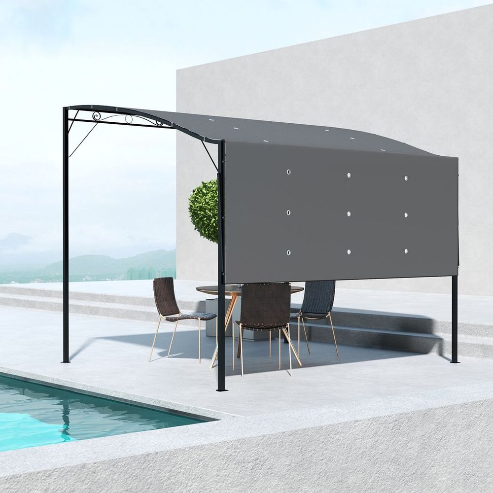 Outsunny Grey Metal Gazebo Pergola - UV Resistant, Wall Mount Outdoor Shelter