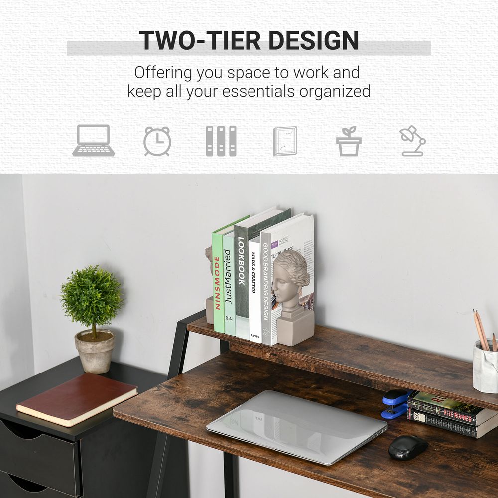 Rustic Brown Writing Desk Computer Workstation Storage Shelf