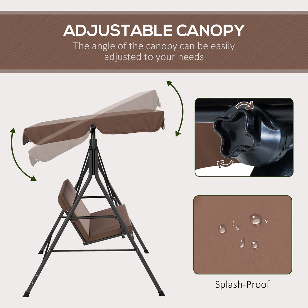 Outsunny 3-Person Porch Swing Chair with Adjustable Canopy - Brown