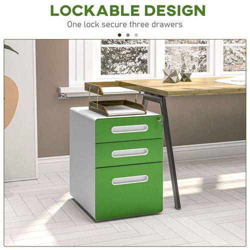 Vinsetto 3 Drawer Modern Steel Filing Cabinet w/ 4 Wheels Lock Box
