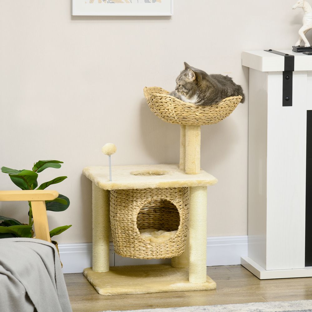 PawHut Cat Tree: Scratching Posts, Cat House, Bed, Cushion - All-in-One Feline Haven!
