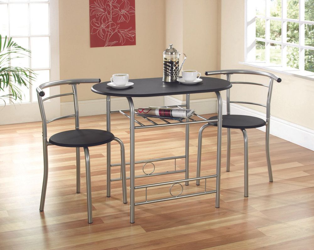 High-Quality Compact Black/Silver Dining Set - Perfect for Small Spaces! Space-Saving Design, Lightweight & Easy to Move - Buy Now!
