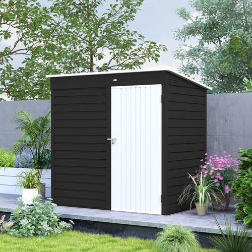 Outsunny 6 x 4ft Metal Garden Shed with Lockable Door and Gloves, Dark Grey