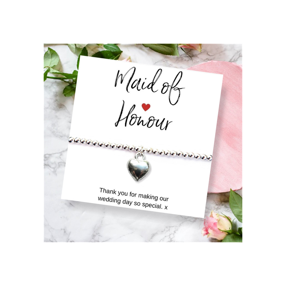 Maid of Honour Heart Bracelet & Thank You Card - Handmade in Scotland - Wedding Gift