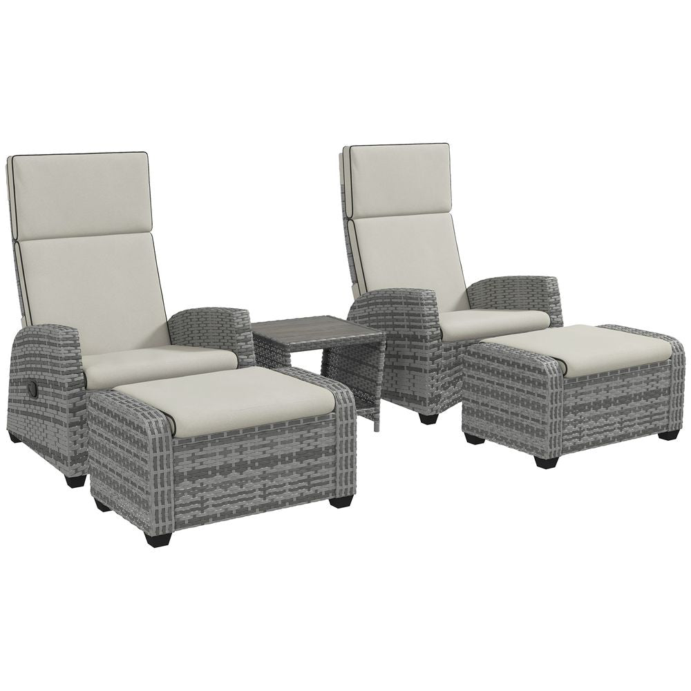 Premium Outsunny 5 PC Rattan Garden Furniture Set - Reclining Chairs, Table - High-Quality Grey PE Rattan - All-Weather Patio Collection