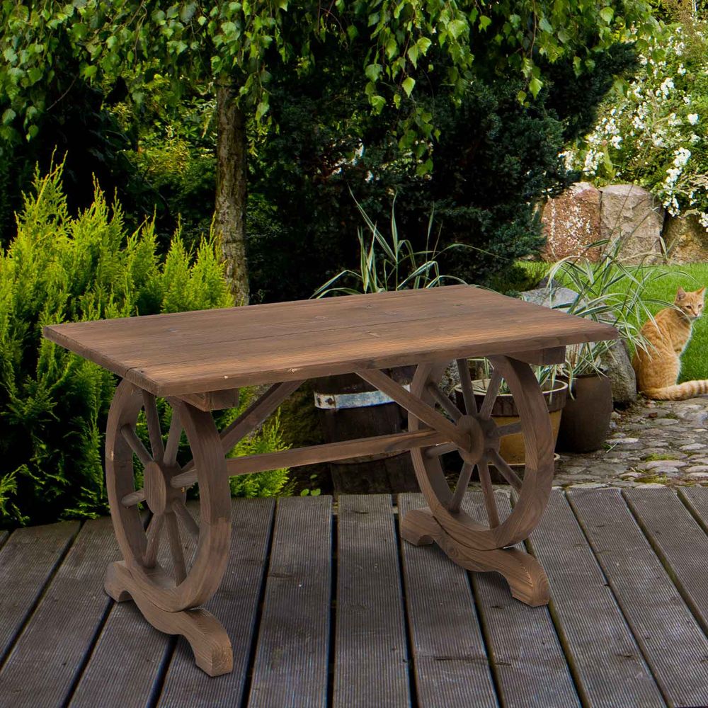 Garden Coffee Table Patio Display Desk Natural Fir Wood Water-Resistant Dining