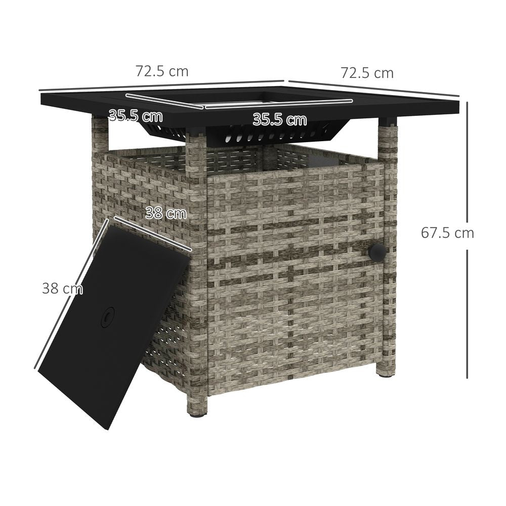 Outsunny 50,000 BTU Rattan Fire Pit Table - Grey, Garden Propane Pit - Electric Ignition, Adjustable Heat
