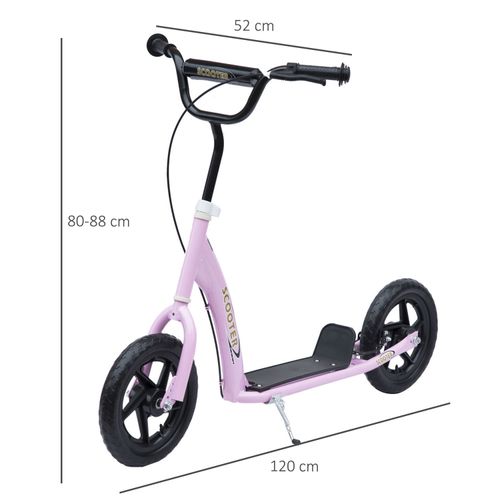 HOMCOM Kids Scooter Kick Scooter with 12" EVA Tyres, Rear Brake, Big Wheels Scooter for 5-12 Years Old