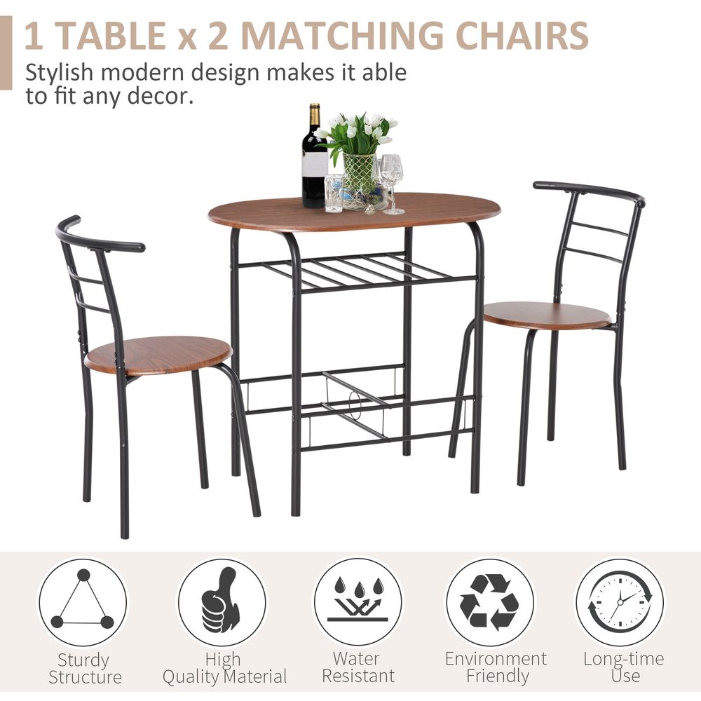 Rustic 2-Seater Bar Stool Set w/ Bottle Shelf - Durable Wood & Metal Construction