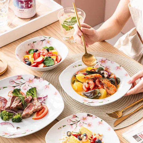 VEWEET ANNIE 48-Piece Porcelain Ceramic Tableware Dinner Plate Set with Bowl,Dessert Plate,Soup Plate,Dinner Plate for 12 Person