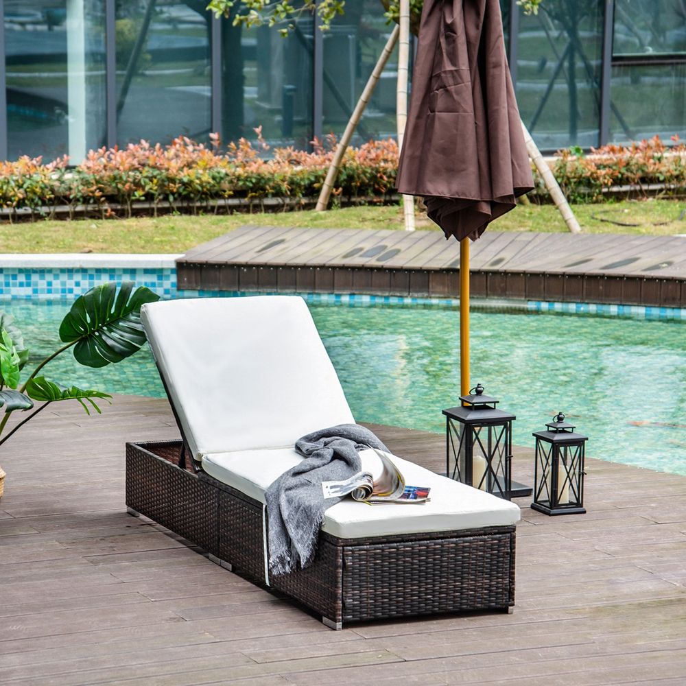 Outsunny Rattan Outdoor Reclining Sun Lounger - Durable, Adjustable, Comfortable - Ideal for Gardens, Patios | Free Shipping