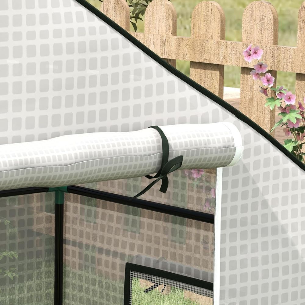 Outsunny PE Greenhouse Cover Replacement with Door and Mesh Windows, White