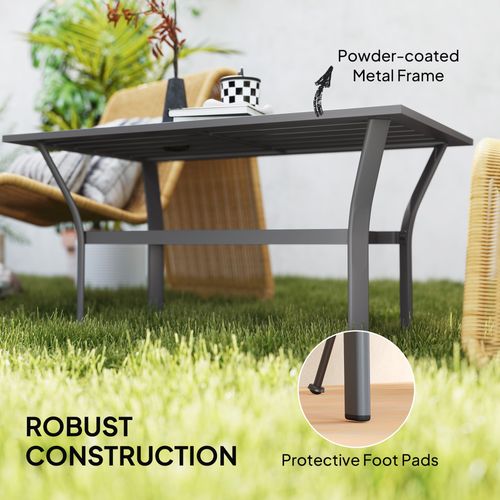 Outsunny Metal Garden Coffee Table with Slatted Tabletop, Dark Grey
