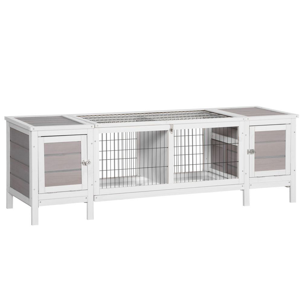 PawHut IE Located Wooden Rabbit Hutch Guinea Pig Cage Separable Bunny Run Small Bunny House w/Slide Out Tray - Grey