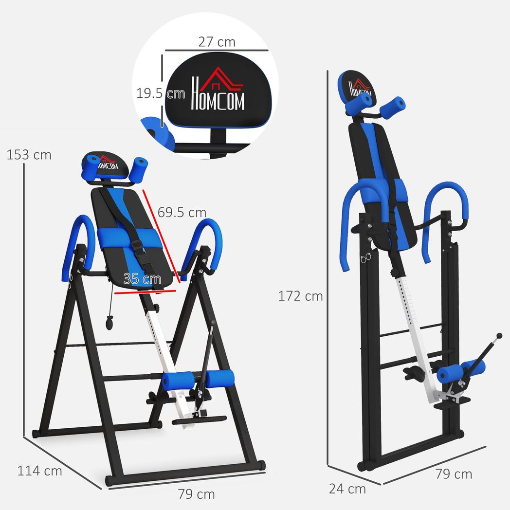 HOMCOM Adjustable Gravity Inversion Table with Safety Belt, Blue