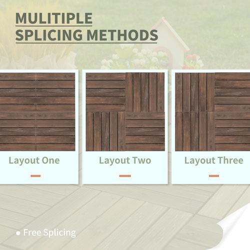 Outsunny 27pc Floor Tiles Interlocking Solid Wood DIY Deck Tiles Outdoor Black