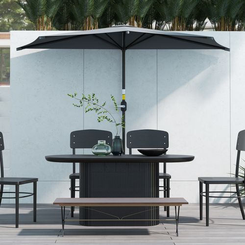 Outsunny 3(m) Half Round Parasol Garden Sun Umbrella w/ Crank Dark Grey