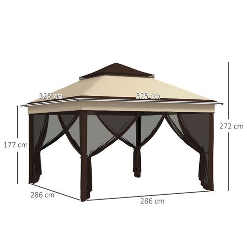 Outsunny 3 x 3(m) Pop Up Gazebo Tent with Netting, Height Adjustable, Beige