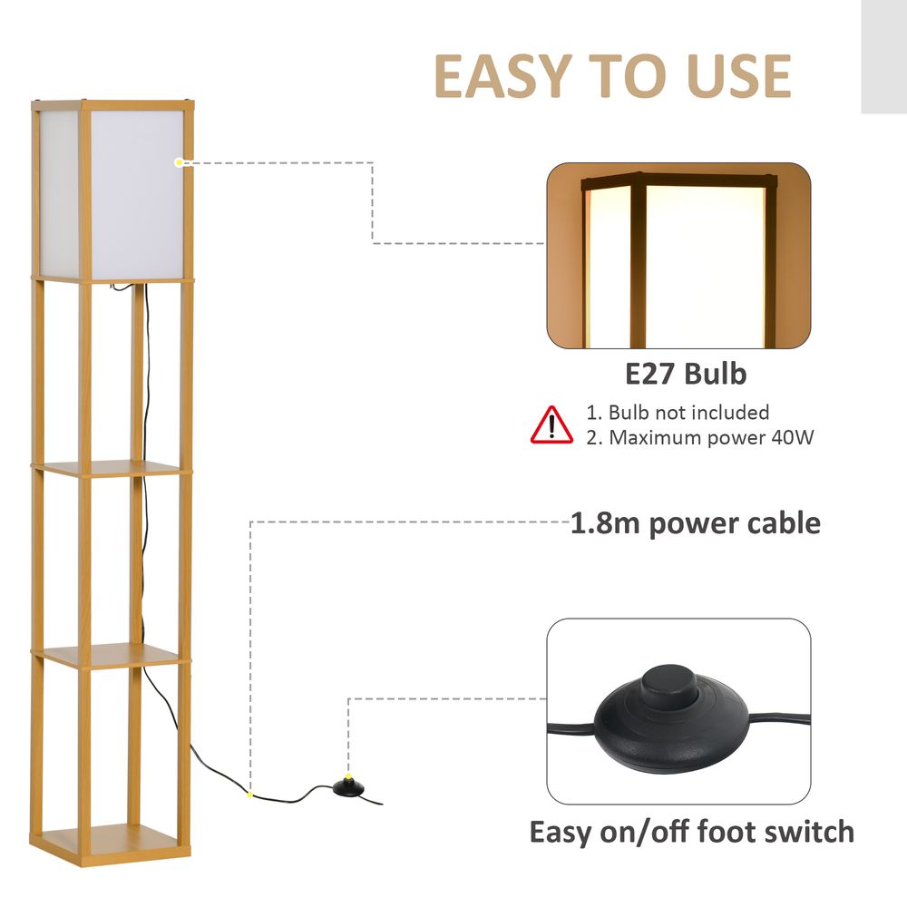 Modern 4-Tier Floor Lamp w/ Storage Shelf - Natural Light