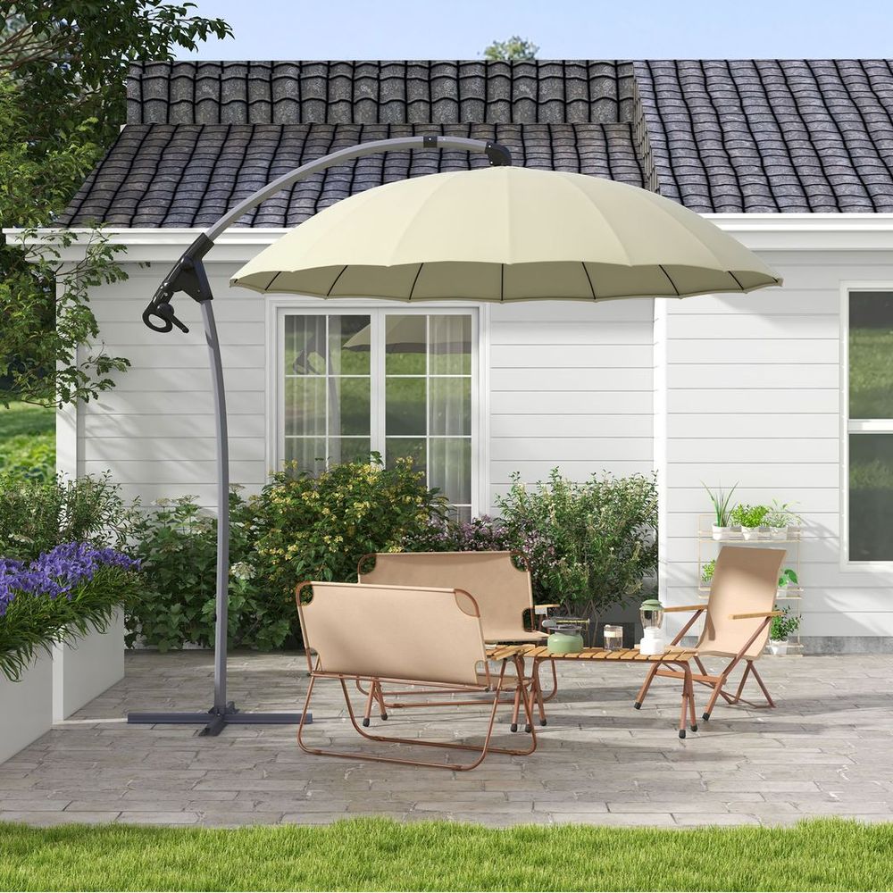 Outsunny 2.7m Cantilever Parasol - Crank Handle, 16 Ribs, UV50+, Beige