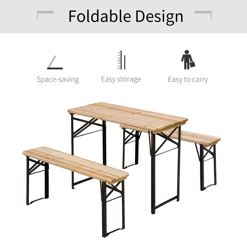 Portable Wooden Picnic Table & Bench Set - Folding Camping Trestle