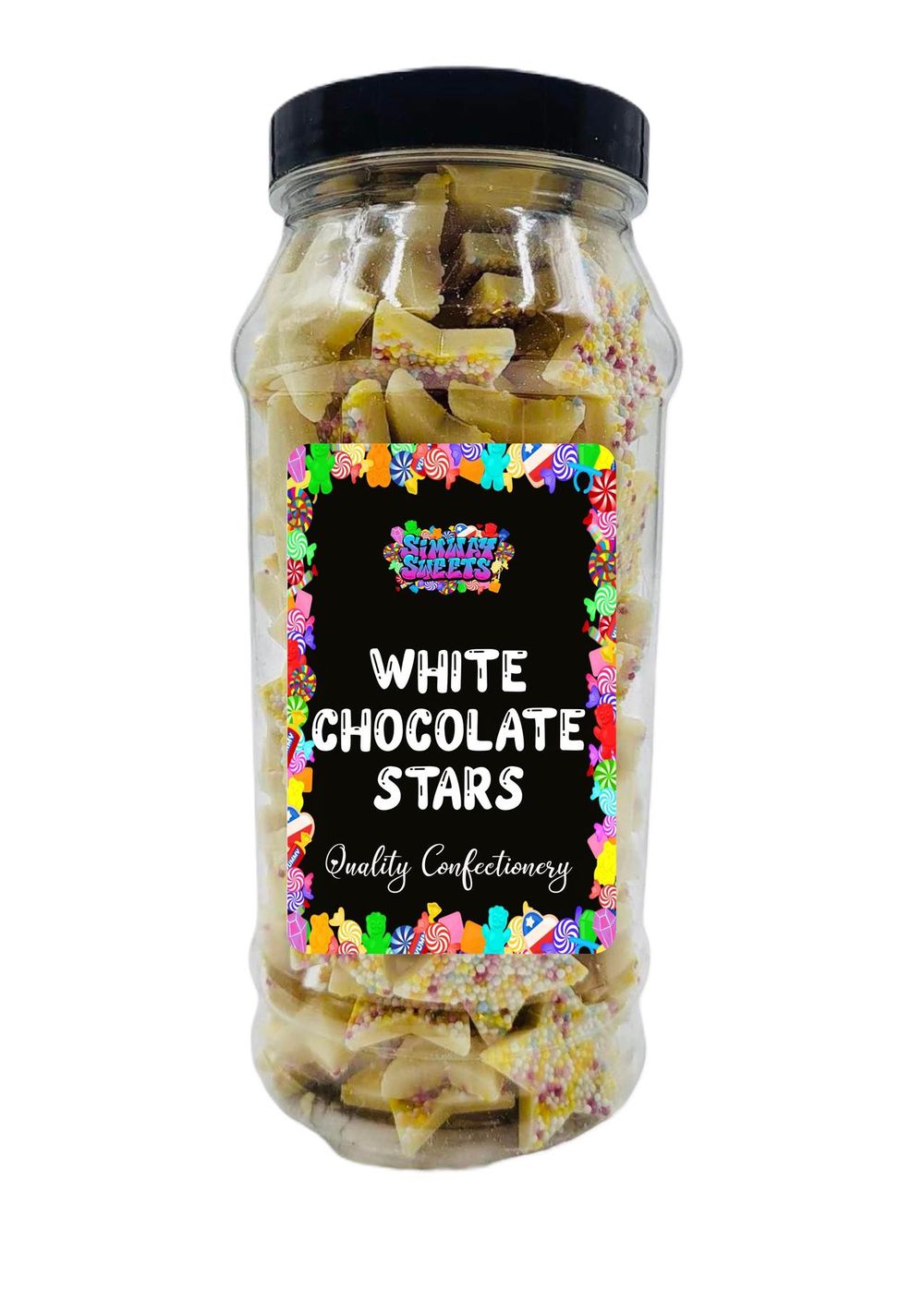 Delicious White Chocolate Stars Gift Jar - Retro Sweets, Jazzies, Snowies, Jazzles - Free Delivery