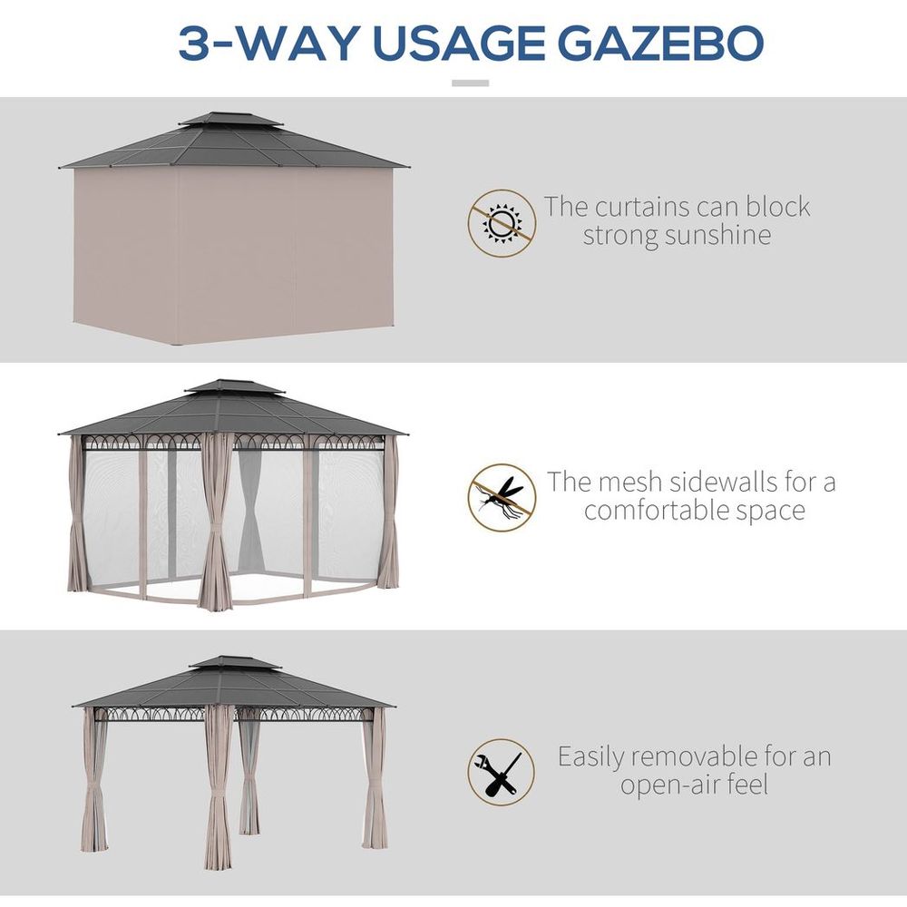 Outsunny 3.6 x 3 (m) Double Roof Gazebo with Nettings & Curtains