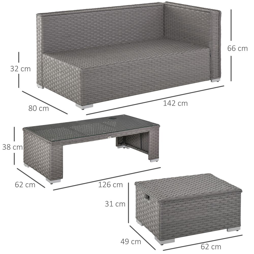 6 PCs PE Rattan Wicker Corner Sofa Set - Grey | Coffee Table & Footstool w/ Cushion | Outdoor Furniture for Garden & Patio