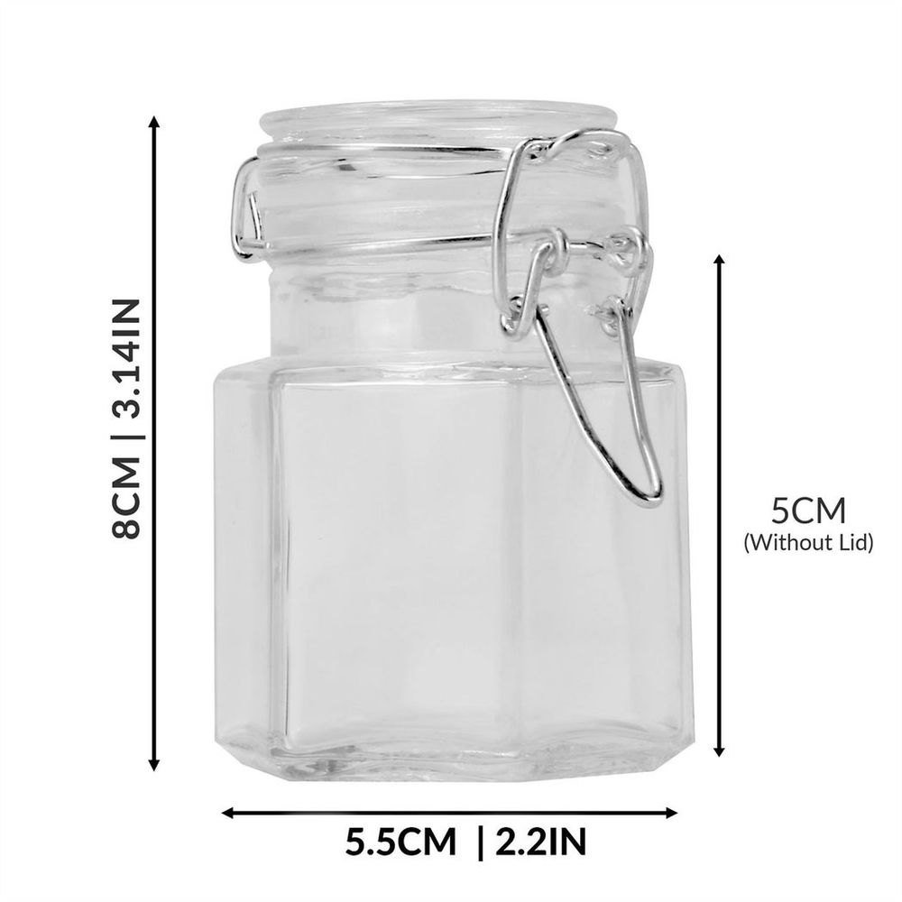 Hexagonal Spice Jars - Set of 12 | M&W | Vintage Glass Storage Containers | Airtight Lids | 100ml Capacity | Oven, Fridge, Dishwasher Safe