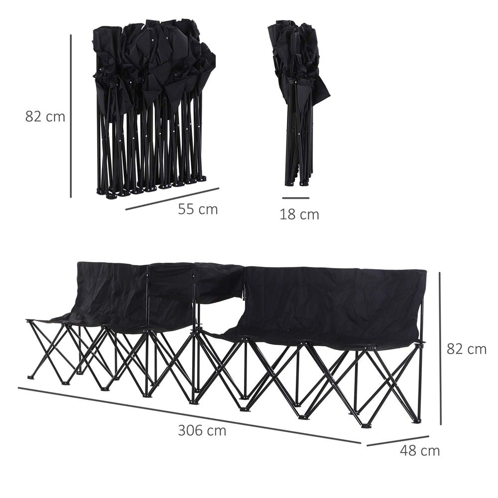Outdoor 6-Seat Folding Bench with Cooler Bag - Black Outsunny