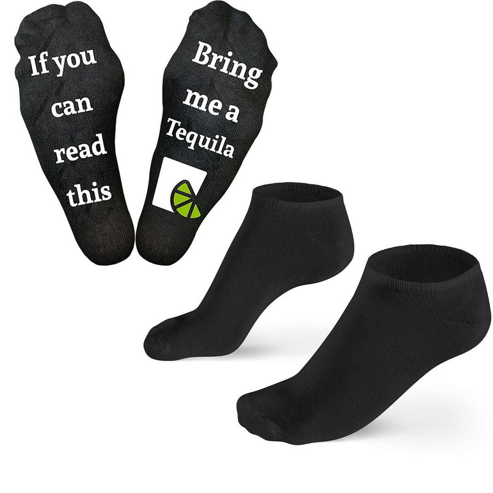 Flo Novelty Cotton Ankle Slogan Socks If You Can Read This Bring Me A Tequila - UK Size 6-12, Black