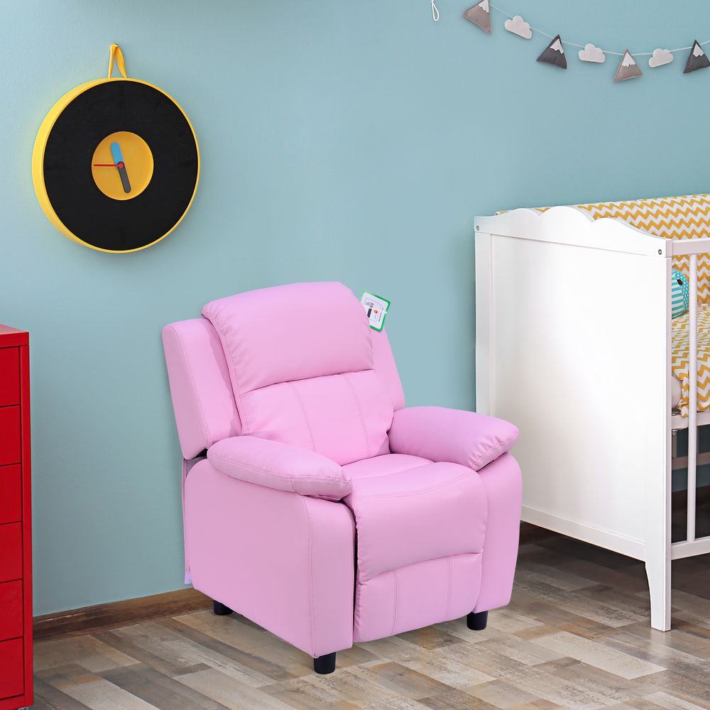 HOMCOM Kids Sofa Armchair Toddler Recliner Children's Chair Lounger Games Chair PU Leather w/Storage (Pink)