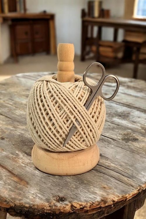 String Ball & Scissors on a Wooden Stand