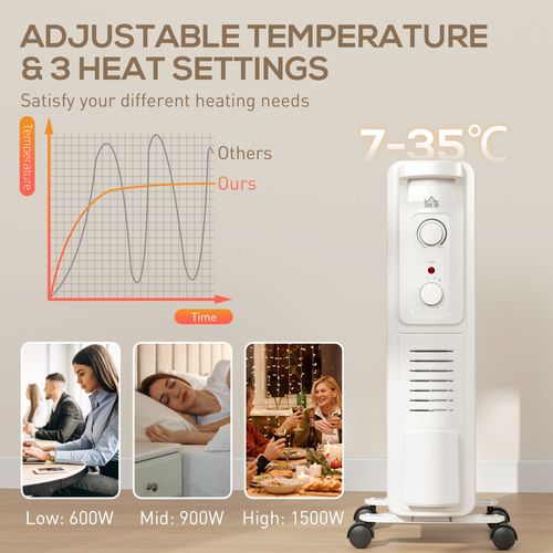 HOMCOM 7 Fin Portable Oil Filled Heater Radiator, Energy Efficient