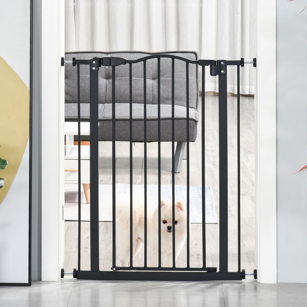 PawHut Pressure Fit Dog Stair Gate No Drilling Safety Gate Auto Close for Doorways, Hallways, 74-80cm Adjustable, 78cm Tall, Black