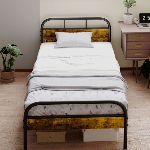 HOMCOM Single Bed Frame with Headboard, No Box Spring Needed