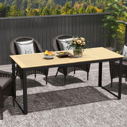 Outsunny Garden Dining Table for 6 People with Slatted Table Top Metal Frame