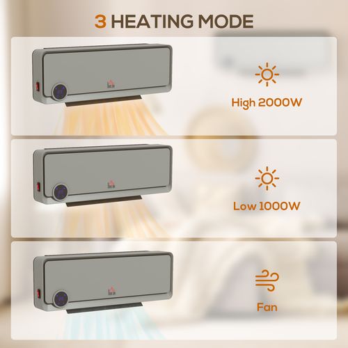 HOMCOM 1000W/2000W Wall Downflow Heater 10-49°C Temperature w/ Timer Remote